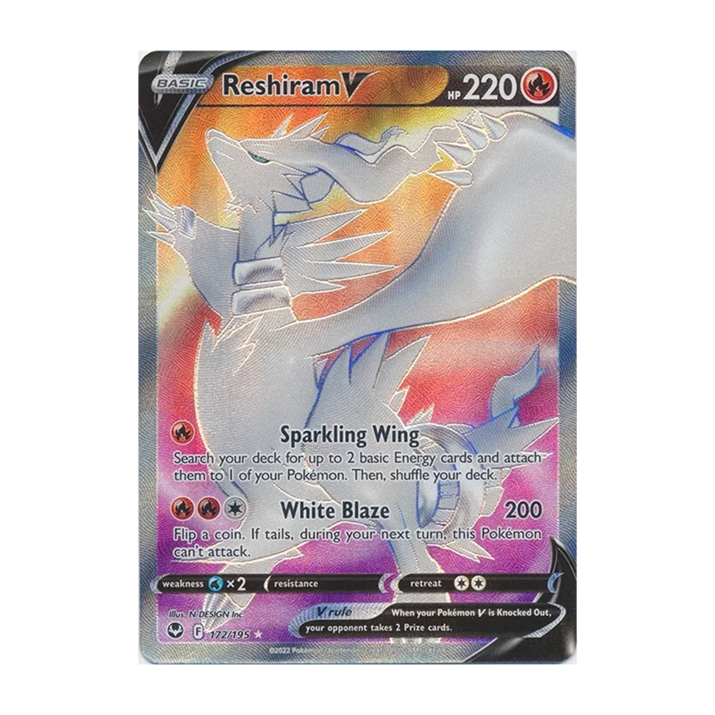 Reshiram V 172/195 Ultra Rare Silver Tempest